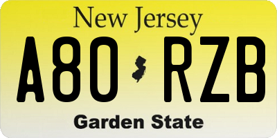 NJ license plate A80RZB