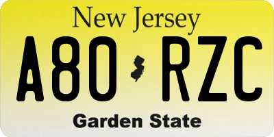 NJ license plate A80RZC