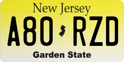 NJ license plate A80RZD