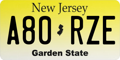 NJ license plate A80RZE