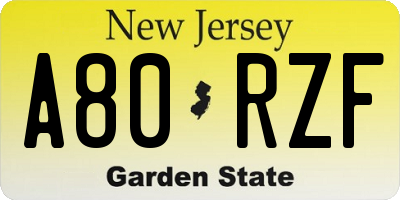 NJ license plate A80RZF