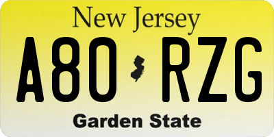 NJ license plate A80RZG