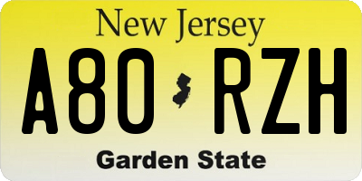 NJ license plate A80RZH