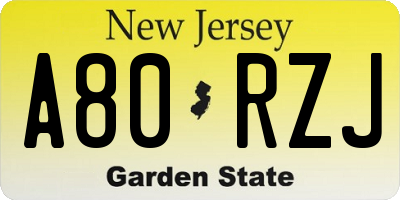 NJ license plate A80RZJ
