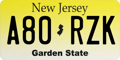 NJ license plate A80RZK