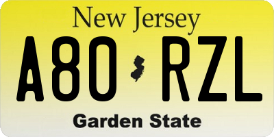 NJ license plate A80RZL