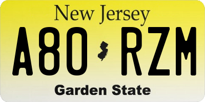 NJ license plate A80RZM