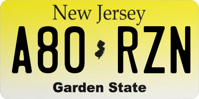 NJ license plate A80RZN