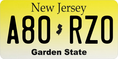 NJ license plate A80RZO