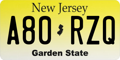 NJ license plate A80RZQ
