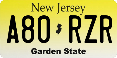 NJ license plate A80RZR