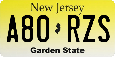 NJ license plate A80RZS