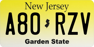NJ license plate A80RZV