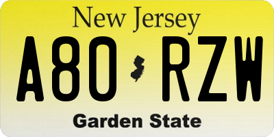 NJ license plate A80RZW