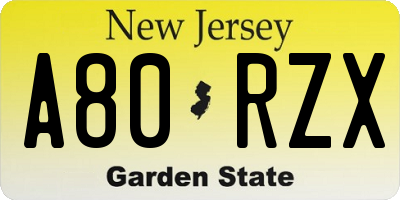NJ license plate A80RZX