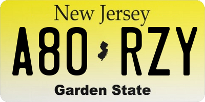 NJ license plate A80RZY