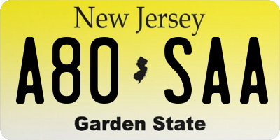 NJ license plate A80SAA