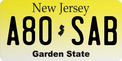 NJ license plate A80SAB