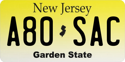 NJ license plate A80SAC