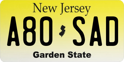NJ license plate A80SAD