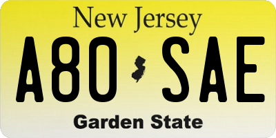 NJ license plate A80SAE