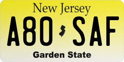 NJ license plate A80SAF