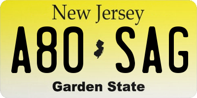 NJ license plate A80SAG