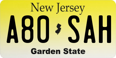 NJ license plate A80SAH