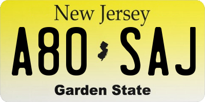 NJ license plate A80SAJ