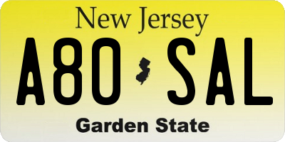 NJ license plate A80SAL