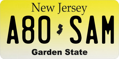 NJ license plate A80SAM