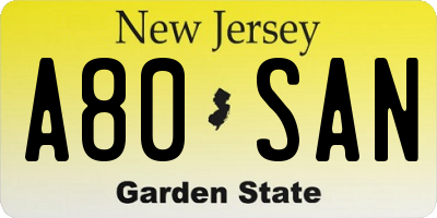 NJ license plate A80SAN