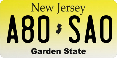 NJ license plate A80SAO