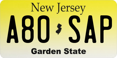 NJ license plate A80SAP
