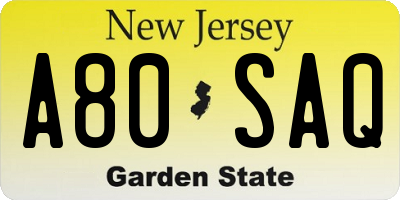 NJ license plate A80SAQ