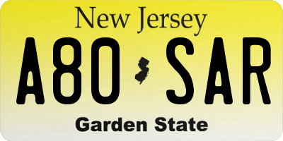 NJ license plate A80SAR