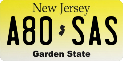 NJ license plate A80SAS