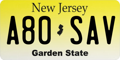 NJ license plate A80SAV