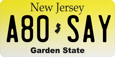 NJ license plate A80SAY