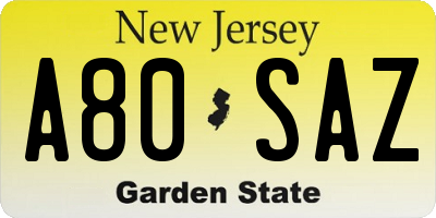 NJ license plate A80SAZ