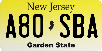 NJ license plate A80SBA