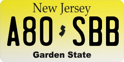 NJ license plate A80SBB