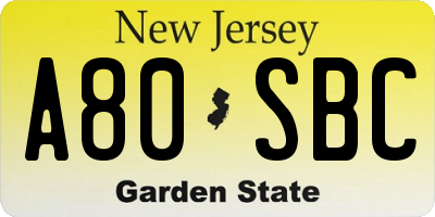 NJ license plate A80SBC