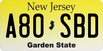 NJ license plate A80SBD