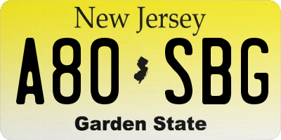 NJ license plate A80SBG