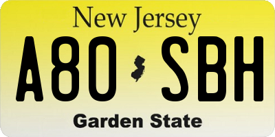 NJ license plate A80SBH