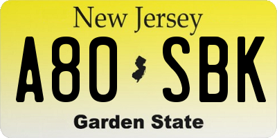 NJ license plate A80SBK