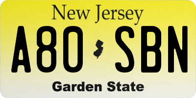 NJ license plate A80SBN