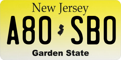 NJ license plate A80SBO