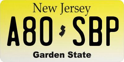 NJ license plate A80SBP